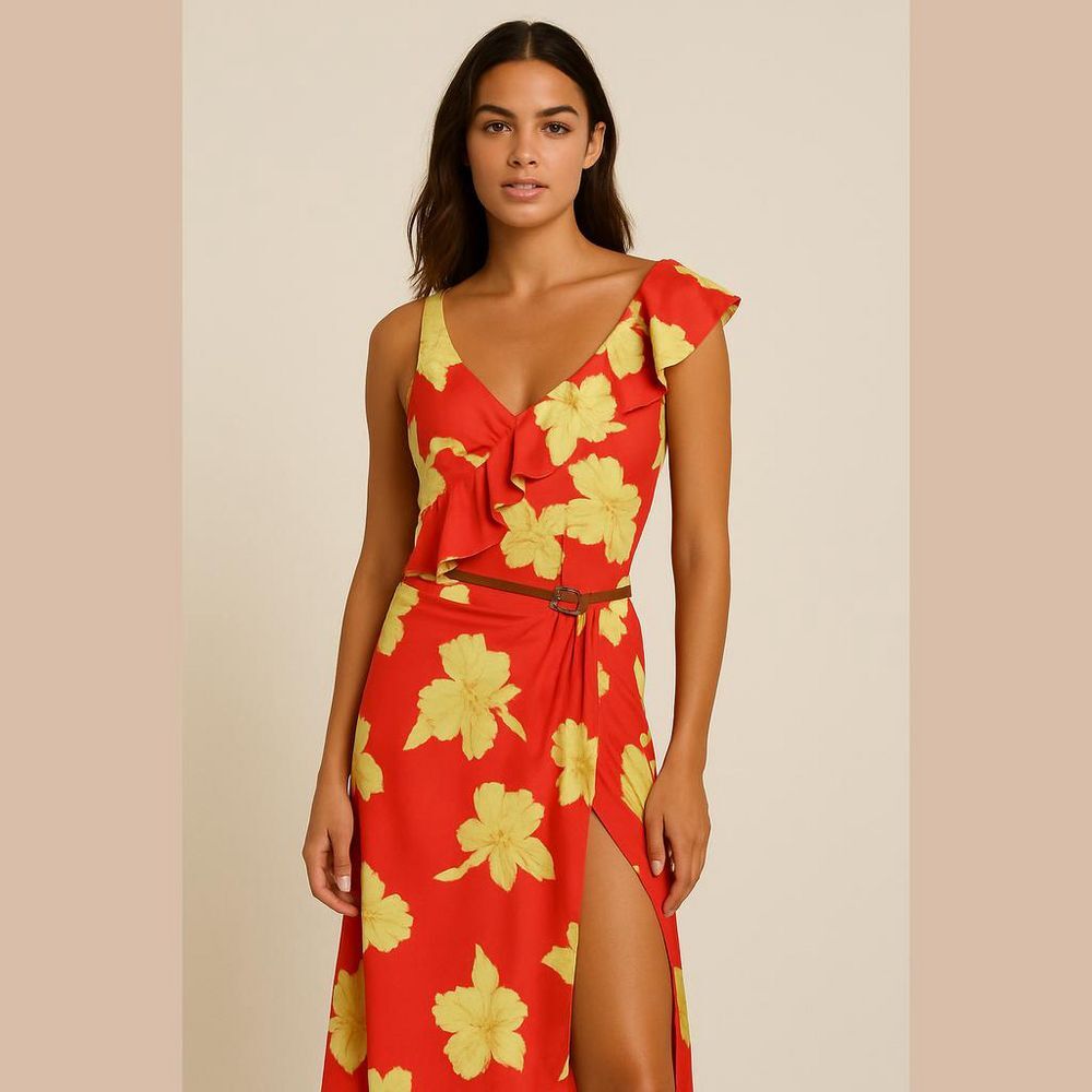 Floral Bathing Suit Set - Women's XL - Red & Yellow Skirt